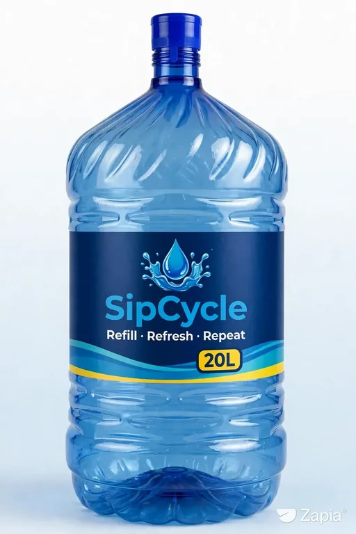 SipCycle-branded 20L water bottle in the new blue, aqua and yellow label theme